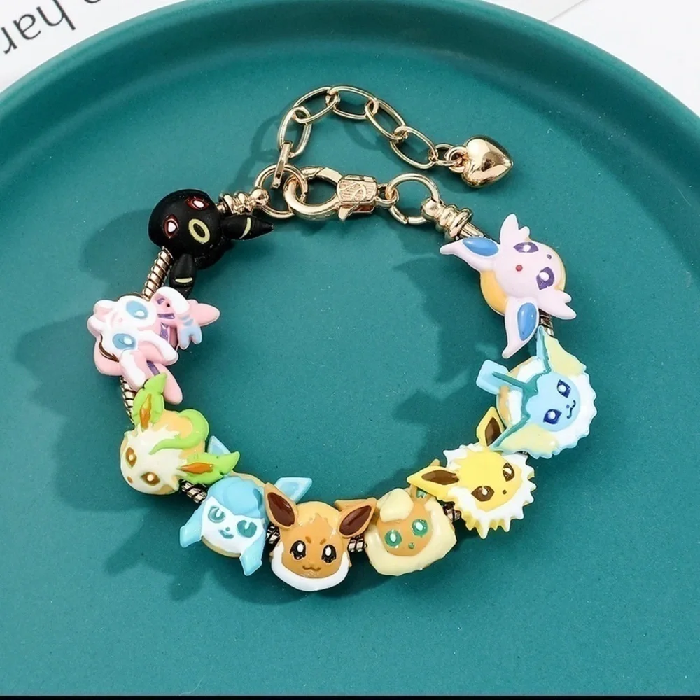 Gold Plated Pokémon Eeveelution Themed Charm Bracelet Adjustable Sizing Design